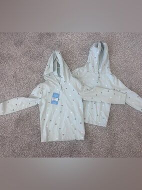 Ruffle Butts Light Sage Hooded Sweatshirt with Pink, Gray, and White Hearts